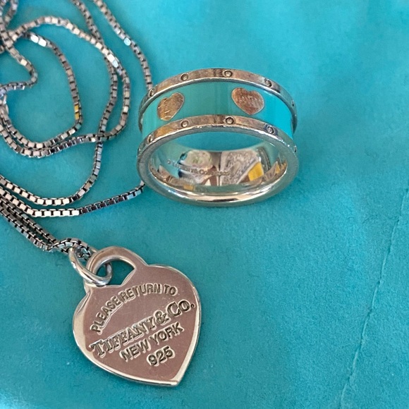 TIFFANY & CO Blue Enamel Heart Ring-Size 5.5 & Blue Enamel Heart Charm - Picture 10 of 10